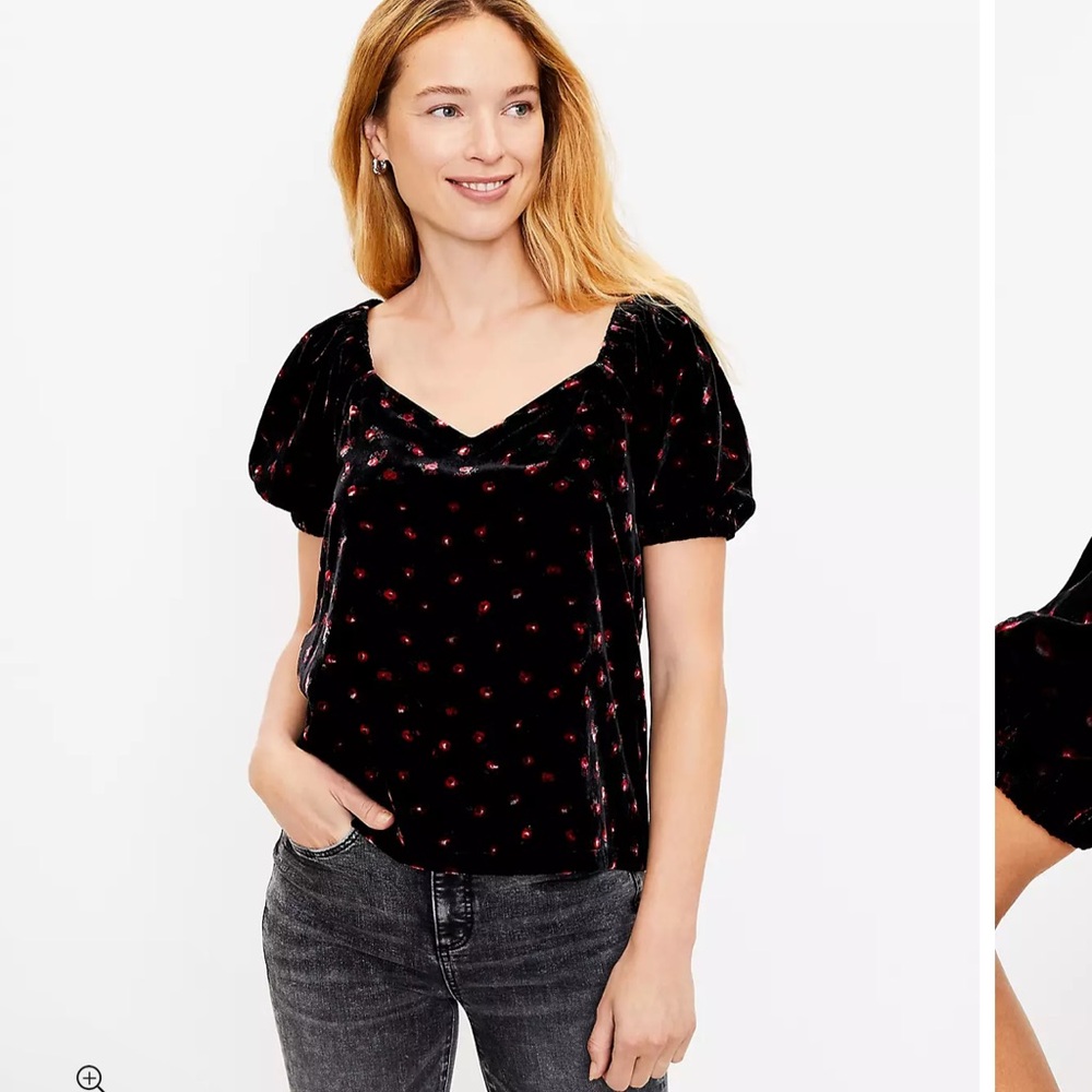 XL LOFT FLORAL VELVETY PUFF SLEEVE TOP NWT
